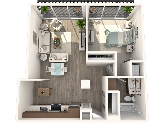 1 Bedroom 1 Bath floor plan